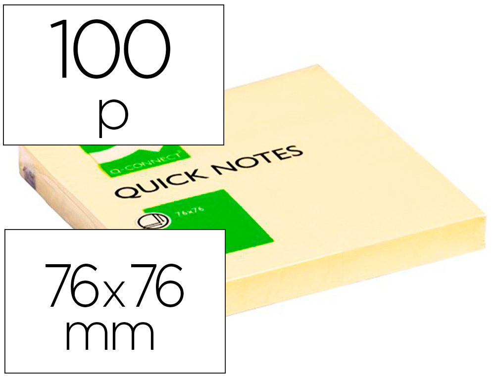 BLOC-NOTES Q-CONNECT QUICK NOTES 76X76MM 1 BLOC 100F REPOSITIONNABLES COLORIS JAUNE