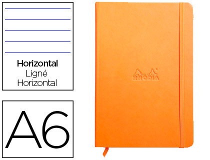 CARNET RHODIA WEBNOTEBOOK A6 9X14CM COUVERTURE SIMILI CUIR ORANGE 192 PAGES 90G LIGN LASTIQUE MARQUE-PAGE ORANGE