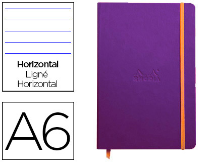 CARNET RHODIA WEBNOTEBOOK A6 9X14CM COUVERTURE SIMILI CUIR SAPHIR 192 PAGES 90G LIGN LASTIQUE MARQUE-PAGE ORANGE
