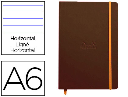 CARNET RHODIA WEBNOTEBOOK A6 9X14CM COUVERTURE SIMILI CUIR TAUPE 192 PAGES 90G LIGN LASTIQUE MARQUE-PAGE ORANGE
