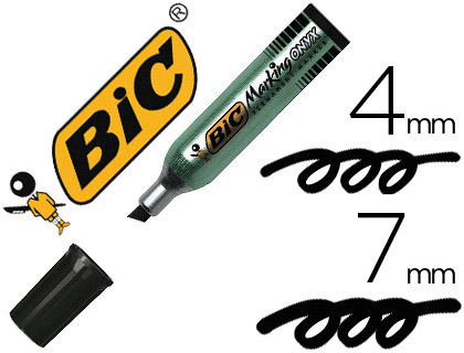 MARQUEUR BIC PERMANENT ONYX MARKER 1481 POINTE BISEAUTE TRAC 4/7MM TOUS SUPPORTS CORPS MTAL NOIR