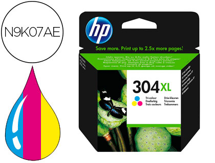 CARTOUCHE HP 304XL JET D'ENCRE N9K07AE 3 COULEURS CYAN/MAGENTA/JAUNE 300P