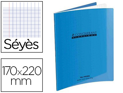 CAHIER PIQU CONQURANT CLASSIQUE COUVERTURE POLYPROPYLNE RIGIDE TRANSPARENTE 17X22CM 96 PAGES 90G SYS COLORIS BLEU