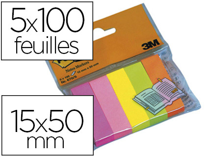 MARQUE-PAGES POST-IT PAPIER NOTES MARKERS 15X50MM COLORIS NON LOT 5 BLOCSX100F