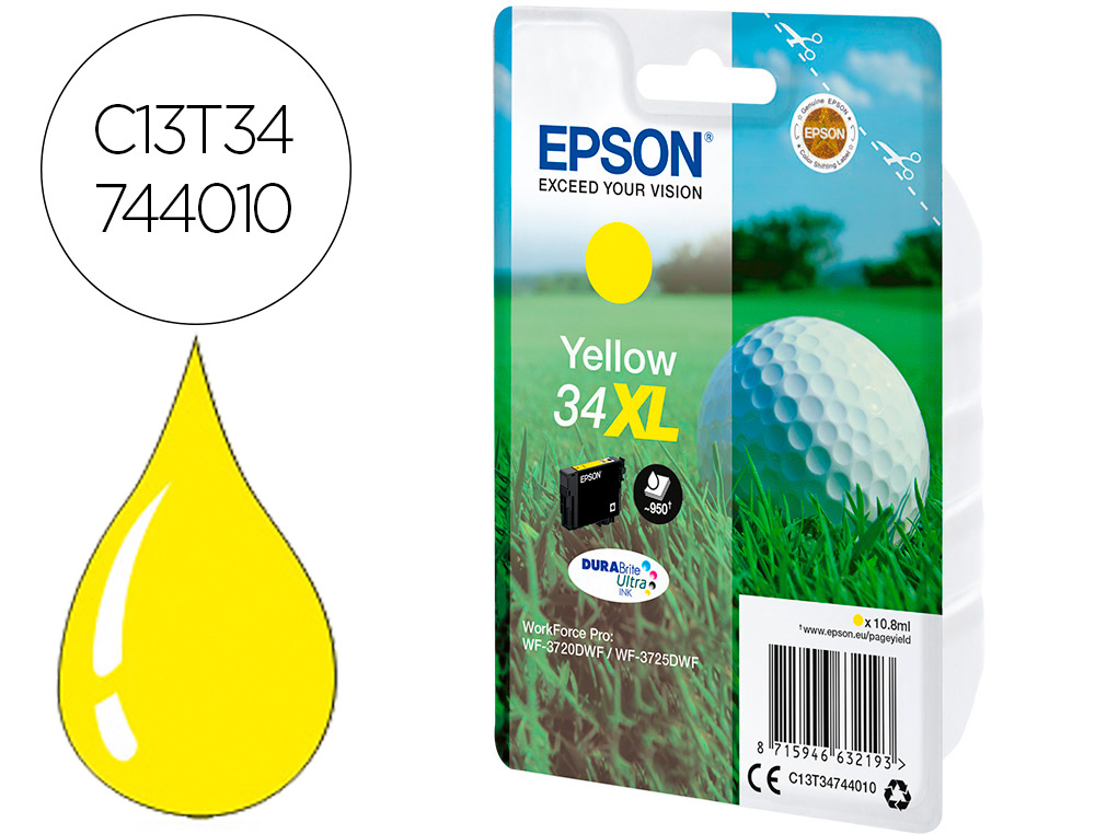 CARTOUCHE EPSON N34 XL JET D'ENCRE COULEUR JAUNE HAUTE CAPACIT 950P